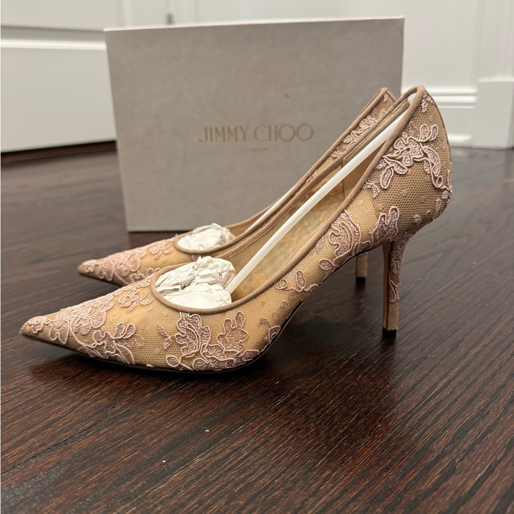 Jimmy Choo Women's Lace Embellished Pointed-Toe Pumps - Blush Pink - Picture 3 of 7